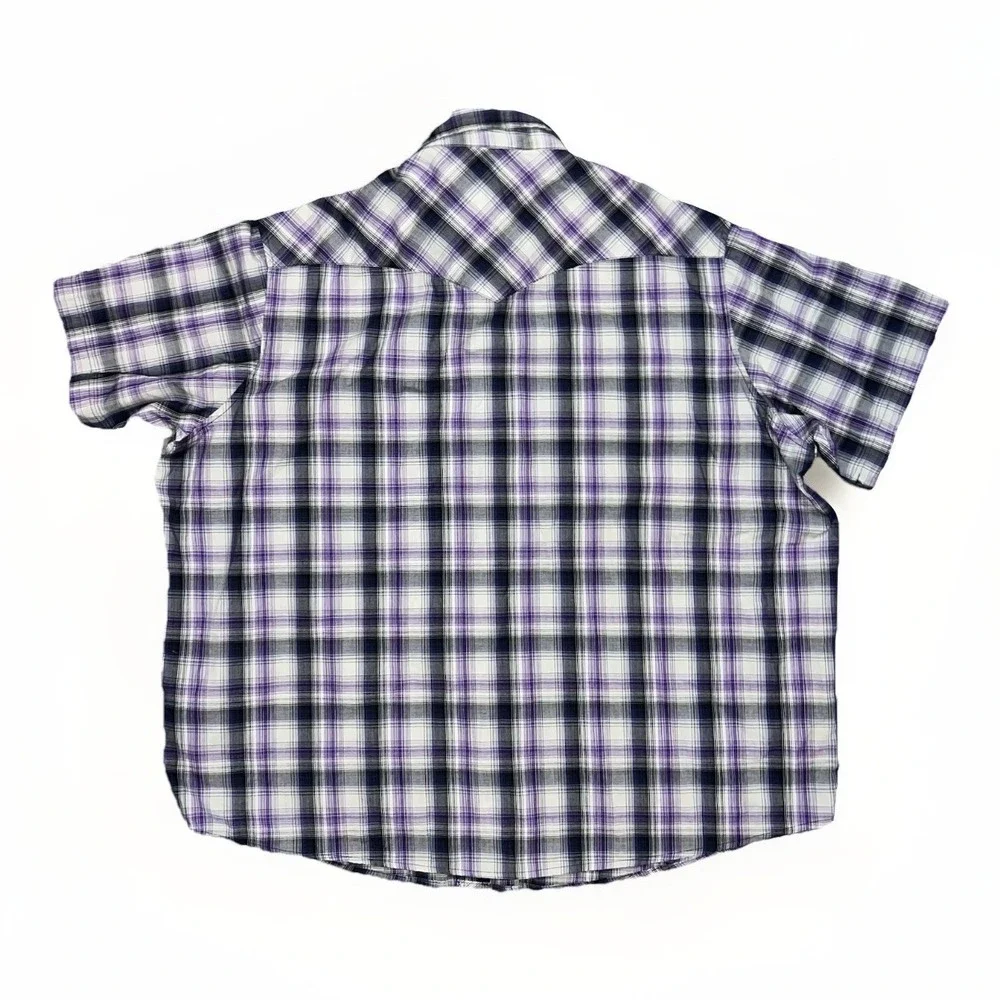 Wrangler Shirt Pearl Snap Buttons Purple Plaid 3XL Western Short Sleeve